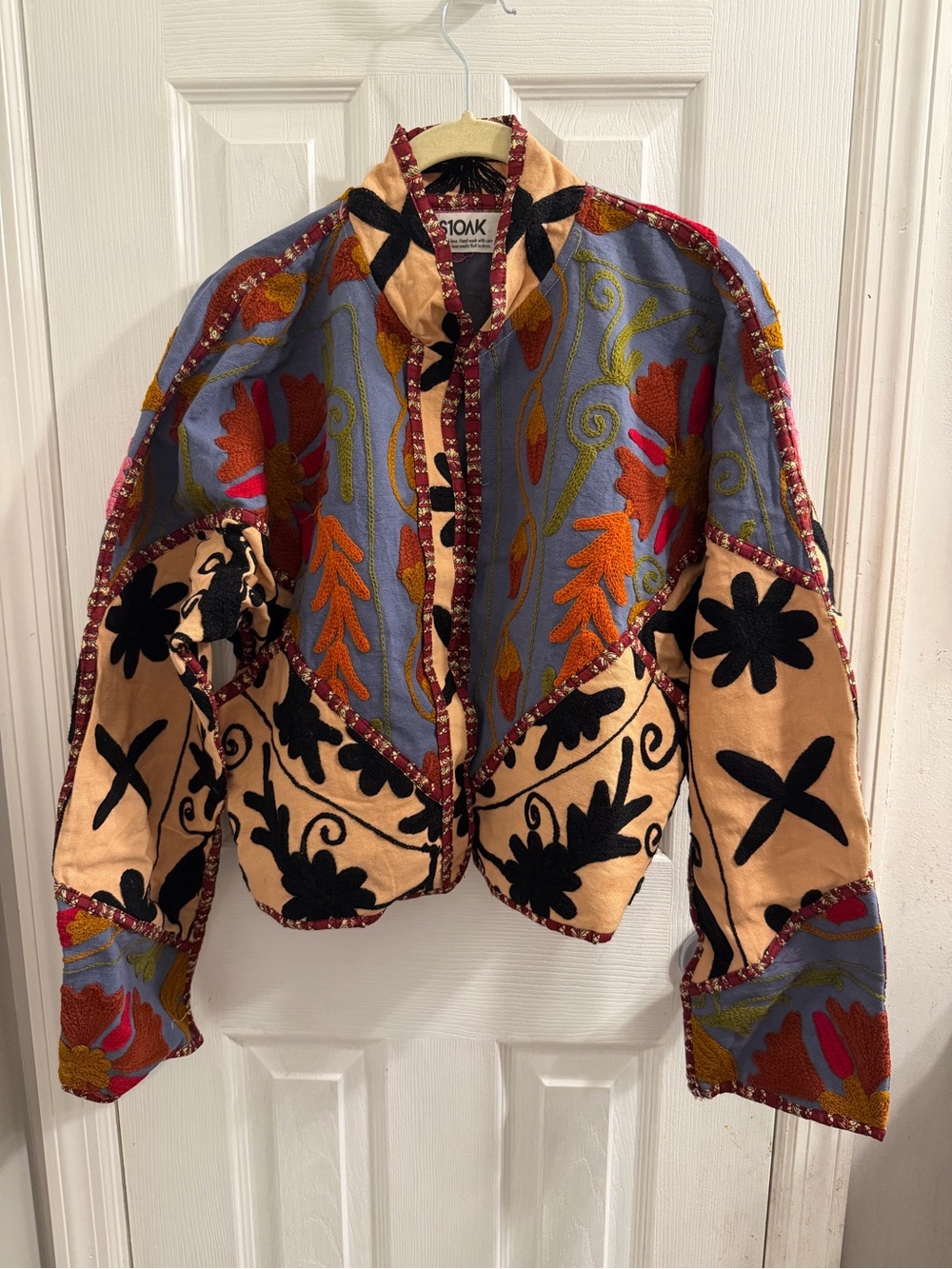 Embroidered Suzani Patchwork Cropped Bomber Jacket